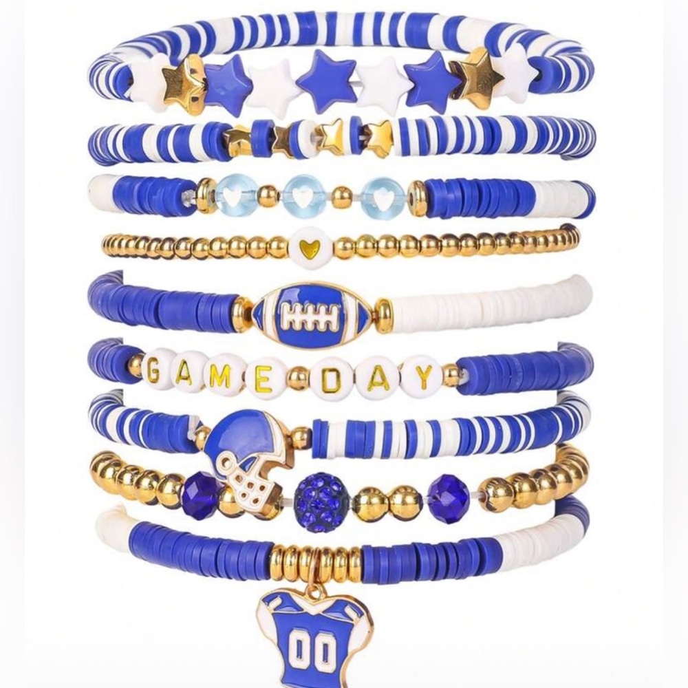 Blue and‎ White Game Day Football Stackable Bracelet Set